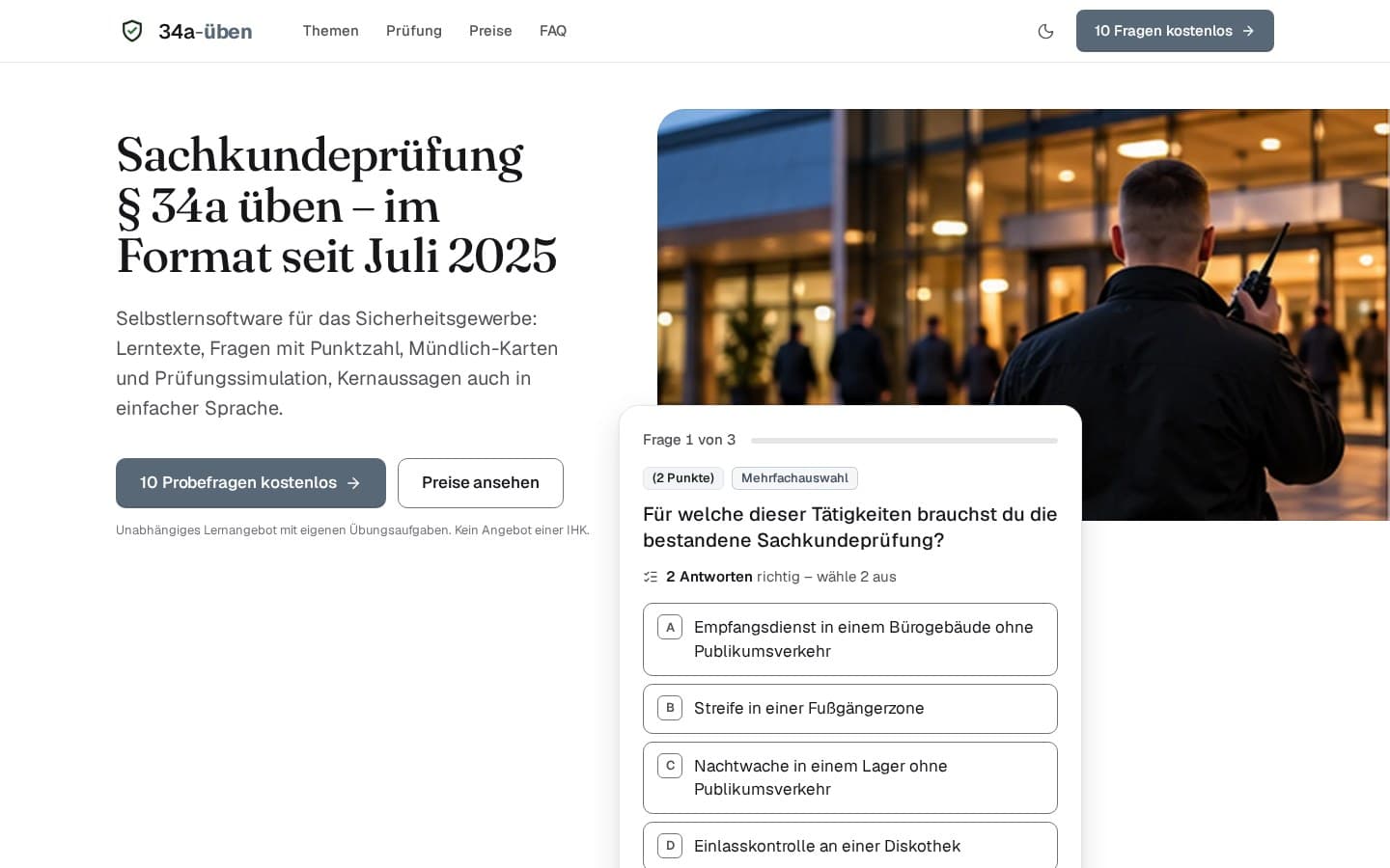 Ansicht der Website von 34a-üben