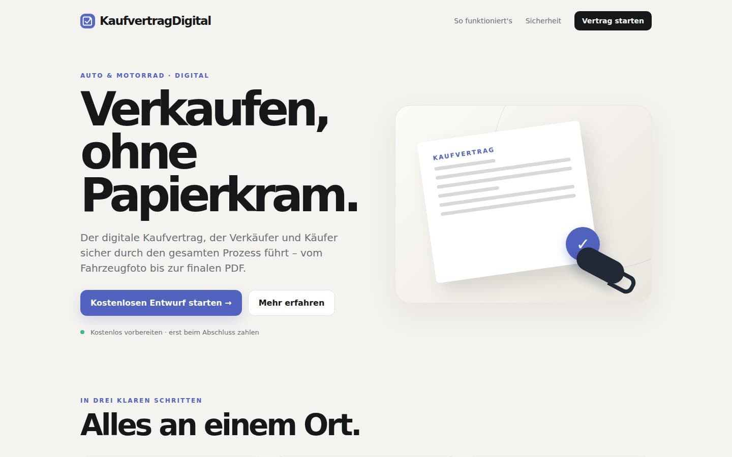Ansicht der Website von KaufvertragDigital