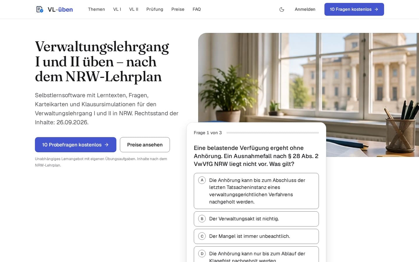 Ansicht der Website von VL-üben