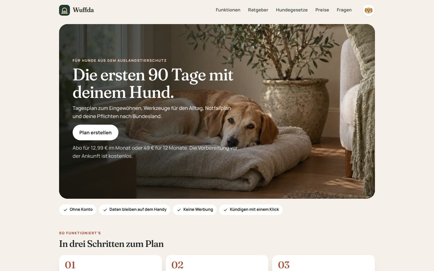 Ansicht der Website von Wuffda