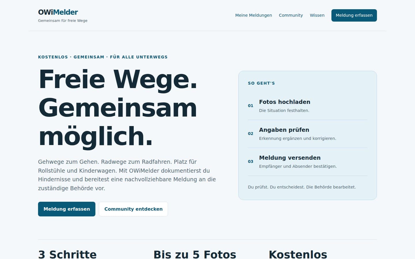 Ansicht der Produktwebsite OWiMelder